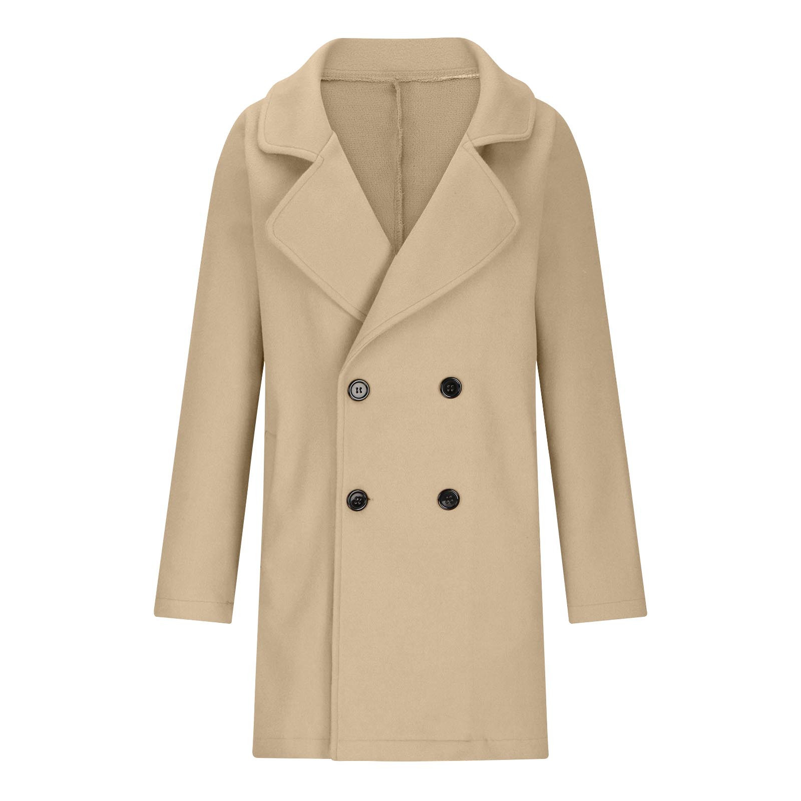 Woolen coat mid-length double-breasted long sleeve solid color woolen coat for women_voghion.com