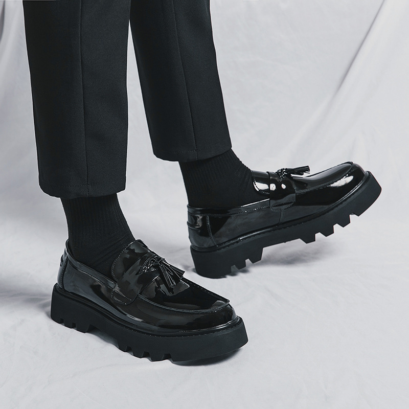 38-45 Moda Büyük Beden Parlak Beyefendi Nefes Alabilen Deri Ayakkabılar Resmi İş Deri Ayakkabıları Yuvarlak Burun Püsküllü Platform Loafer'lar_voghion.com