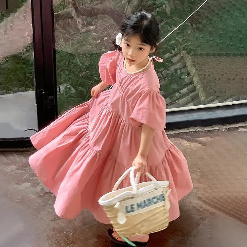 女童泡泡袖連衣裙2024春夏裝新款兒童公主裙子洋氣可愛甜美蓬蓬裙