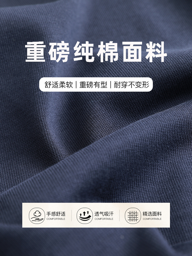 400g Heavy Cotton American Style Small Neckline T-Shirt Men's Loose Large Size Men's Cotton Short Sleeve T-Shirt Base Shirt