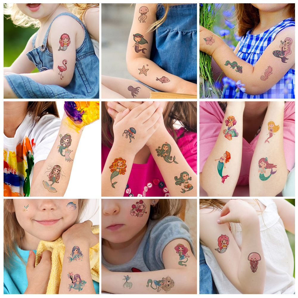 Cross-border new children's cartoon mermaid tattoo stickers waterproof sweat cute children's fun party temporary stickers