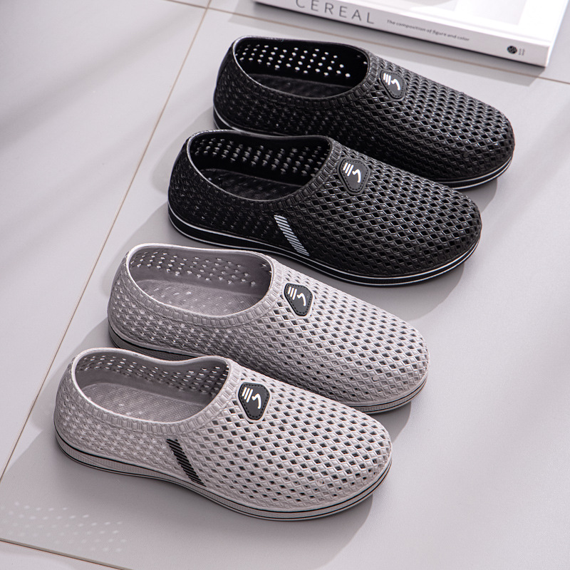 Hole Shoes Men's New Non-slip Deodorant Wear-resistant Thick-soled Mesh Shoes Men's Fashionable Breathable Trendy Sports Toe Shoes