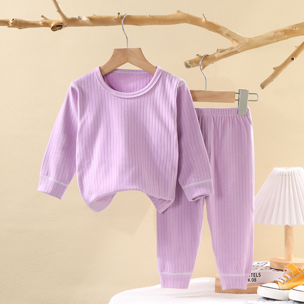 Children's Boneless Base Shirt Spring and Autumn Mid-Large Children's Autumn Clothes Autumn Trousers Baby's Simple Home Clothes Boys and Girls Round Neck Pajamas
