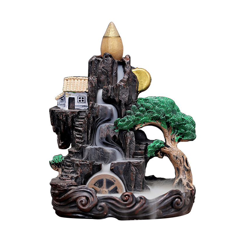 Creative resin backflow incense burner hallway decoration fish tank landscape flowing cloud rockery decoration backflow incense burner household sandalwood