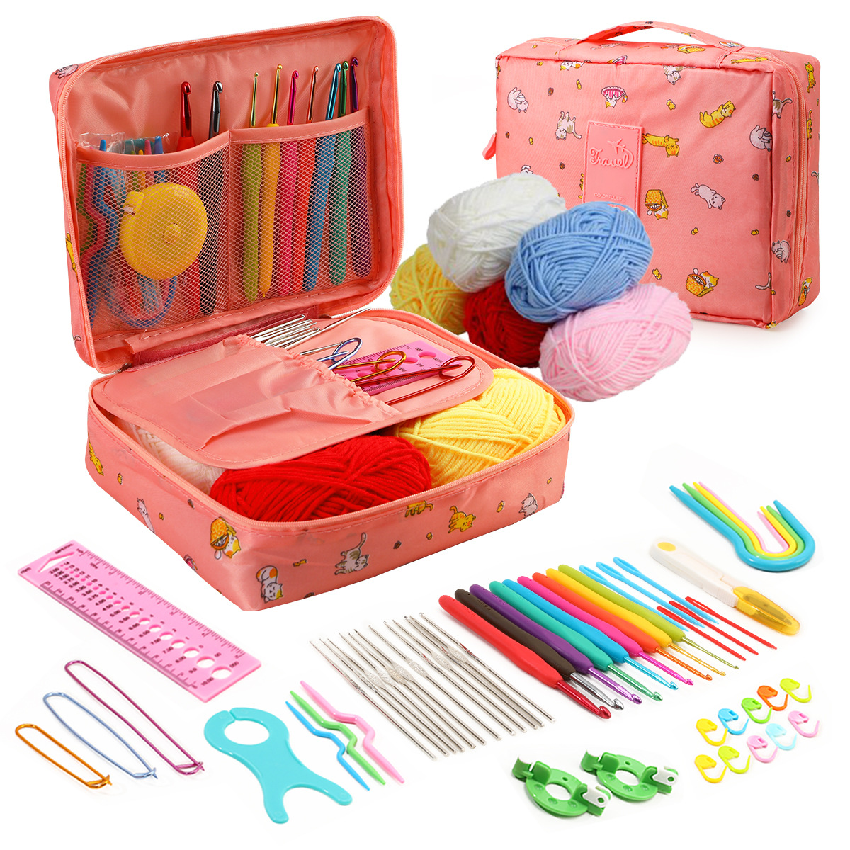Cross-border new Beginner Novice crochet set multi-color storage bag department entry hook wool accessories wholesale
