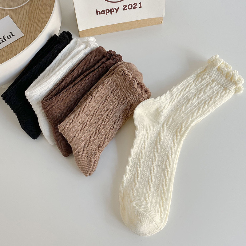 Mary Jane thickened socks children spring and autumn and winter stockings lace twist pile stockings pure white cotton socks wholesale