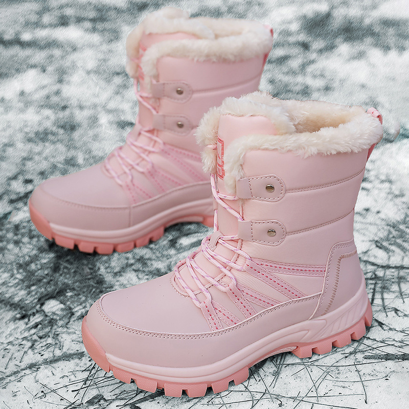 Women's Winter Snow Boots Plush Warm Cotton Shoes Wear-resistant Sports Outdoor High-top Lace-up plus size Cross-border Women's Boots