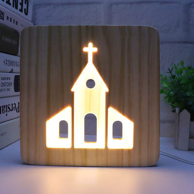 Creative 3D night light Enterprise gift design letter note solid wood hollow carved LED table lamp wooden manufacturer