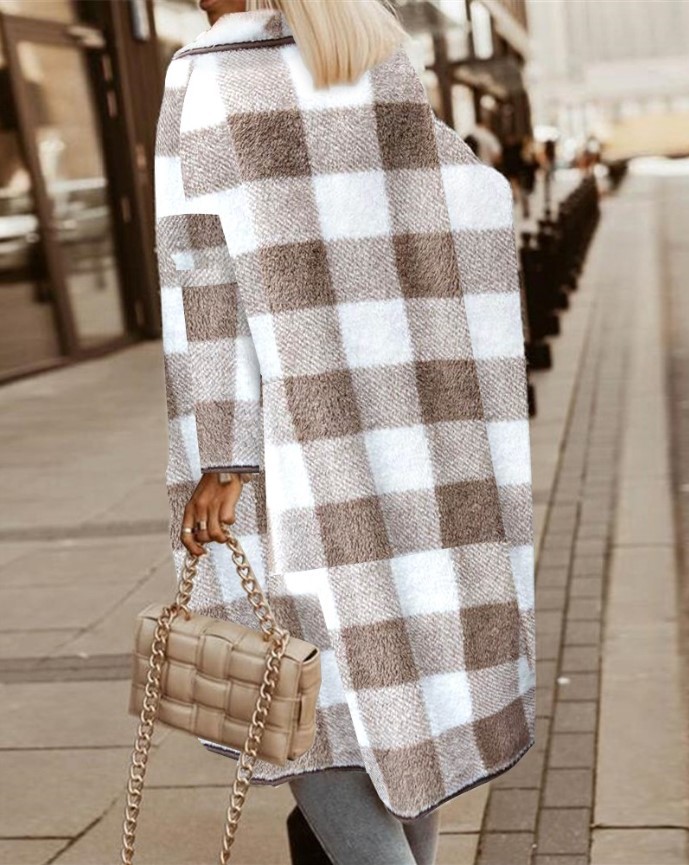 Autumn and winter 2023 new women's clothing European and American foreign trade Amazon cross-border fashion plaid wool coat long coat