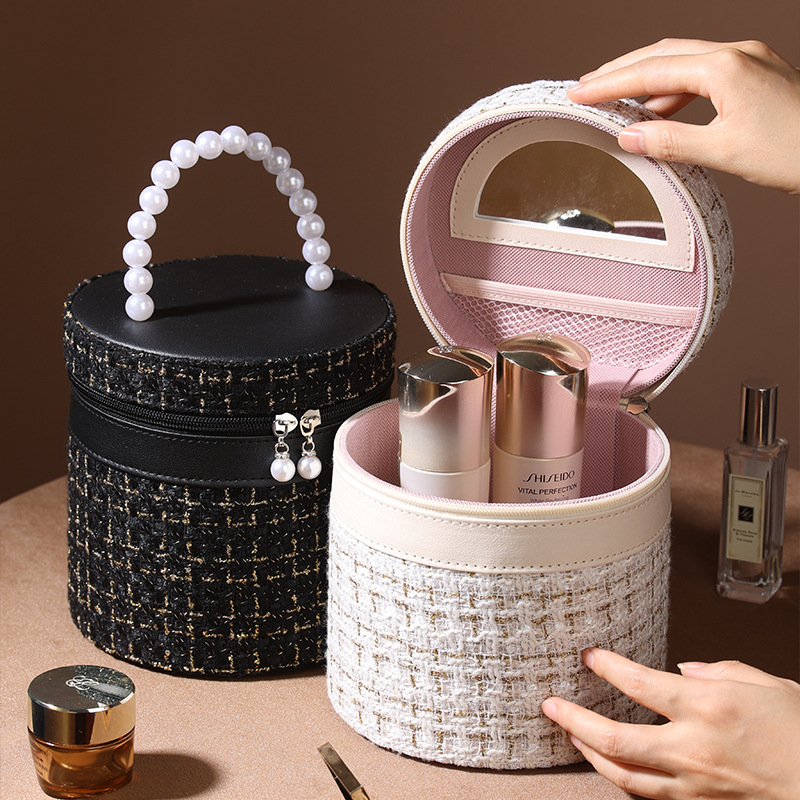 Factory Direct Sales light luxury Chanel style bucket bag large capacity cosmetic case storage box with hand gift wedding portable home