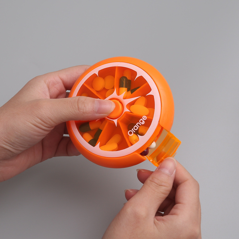  portable mini 7-cell pill box fruit pill box round rotating transparent tablets sub-packed pill box