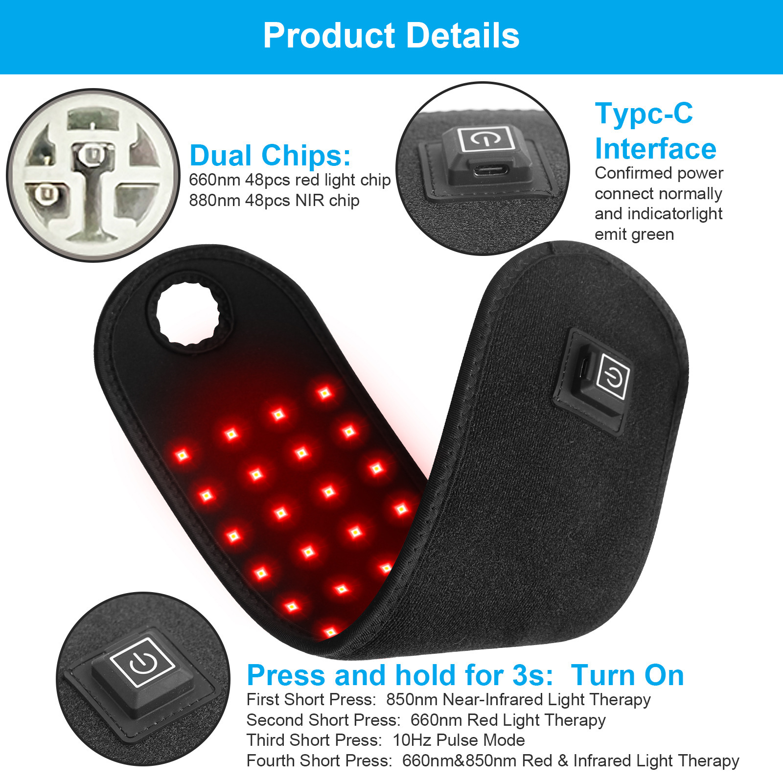 New red light physiotherapy wrist strap home soothing 48 double chip led wrist strap