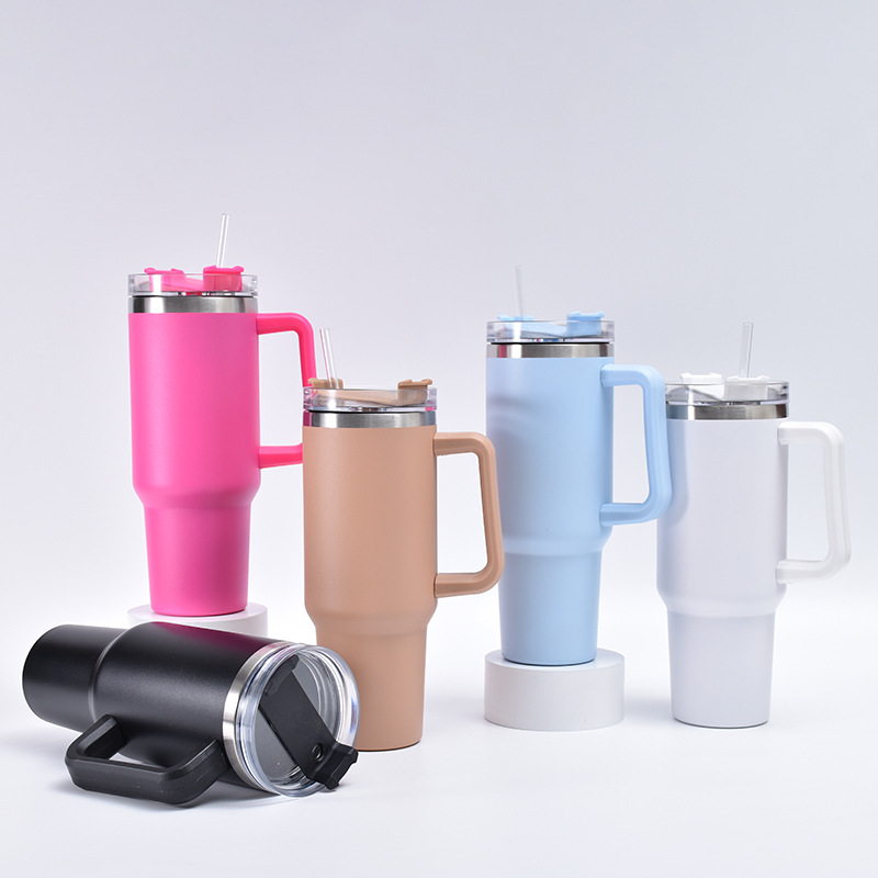 Cross-border direct supply American style 40oz handle car cup 304 stainless steel thick ice king cup car straw cup