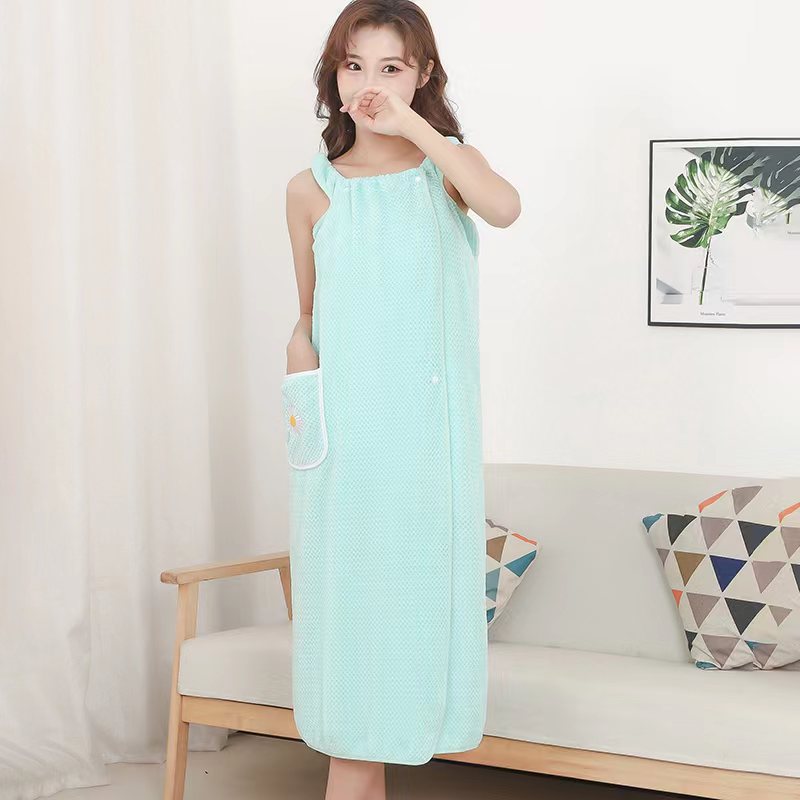 New Coral Fleece Wearable Bath Towel Thickened Soft Absorbent Adult Long Sling Bath Skirt Bathrobe Wholesale Tube Top