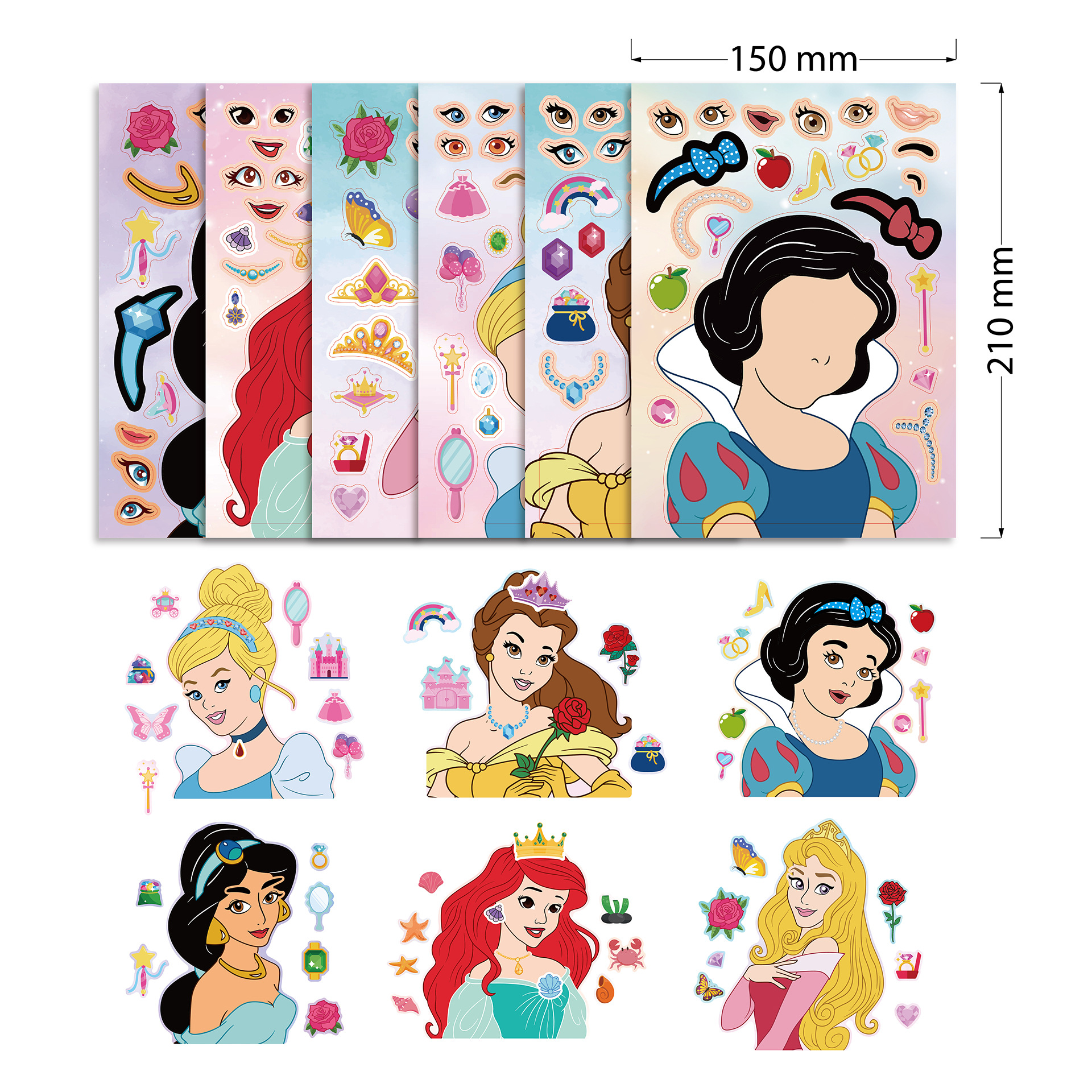 CM2211010 Classic European and American Cartoon Princess Children's Cartoon Stickers Baby Girl Kindergarten Award Stickers Princess