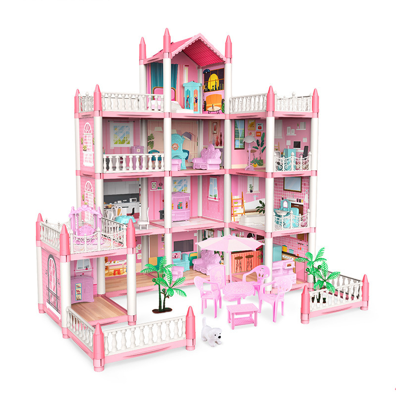 Cross-border children play house DIY assembled Princess Castle Villa lighting doll house model educational girl toys