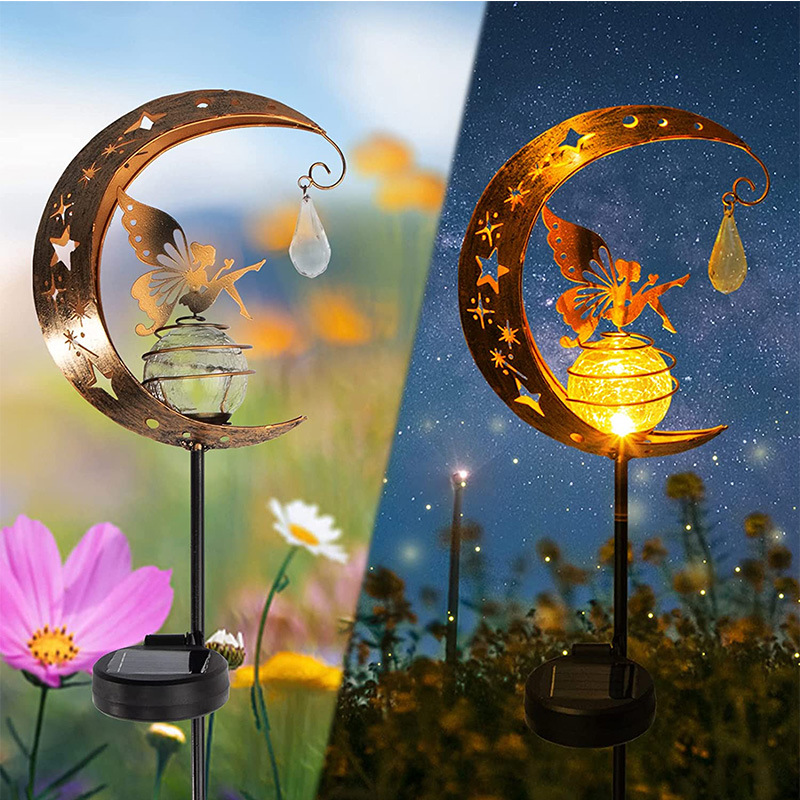 Explosions Amazon Solar Moon Fairy Lamp Outdoor Garden Decorative Iron Floor Lamp Fairy Angel Lamp