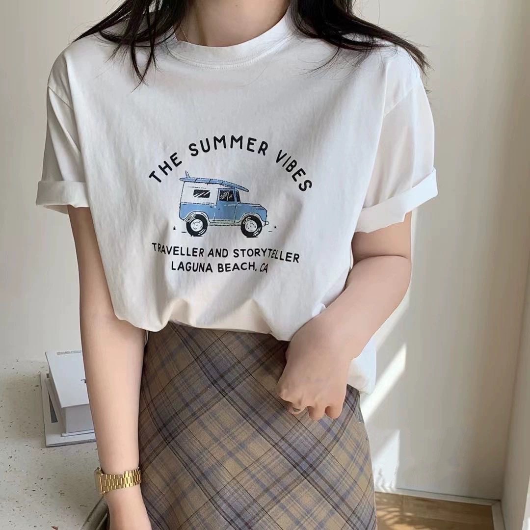 Summer Heavy Cotton Short-sleeved T-shirt Women's Korean Style Women's Inner Shoulder Top Base Shirt Clothing White T Foreign Trade