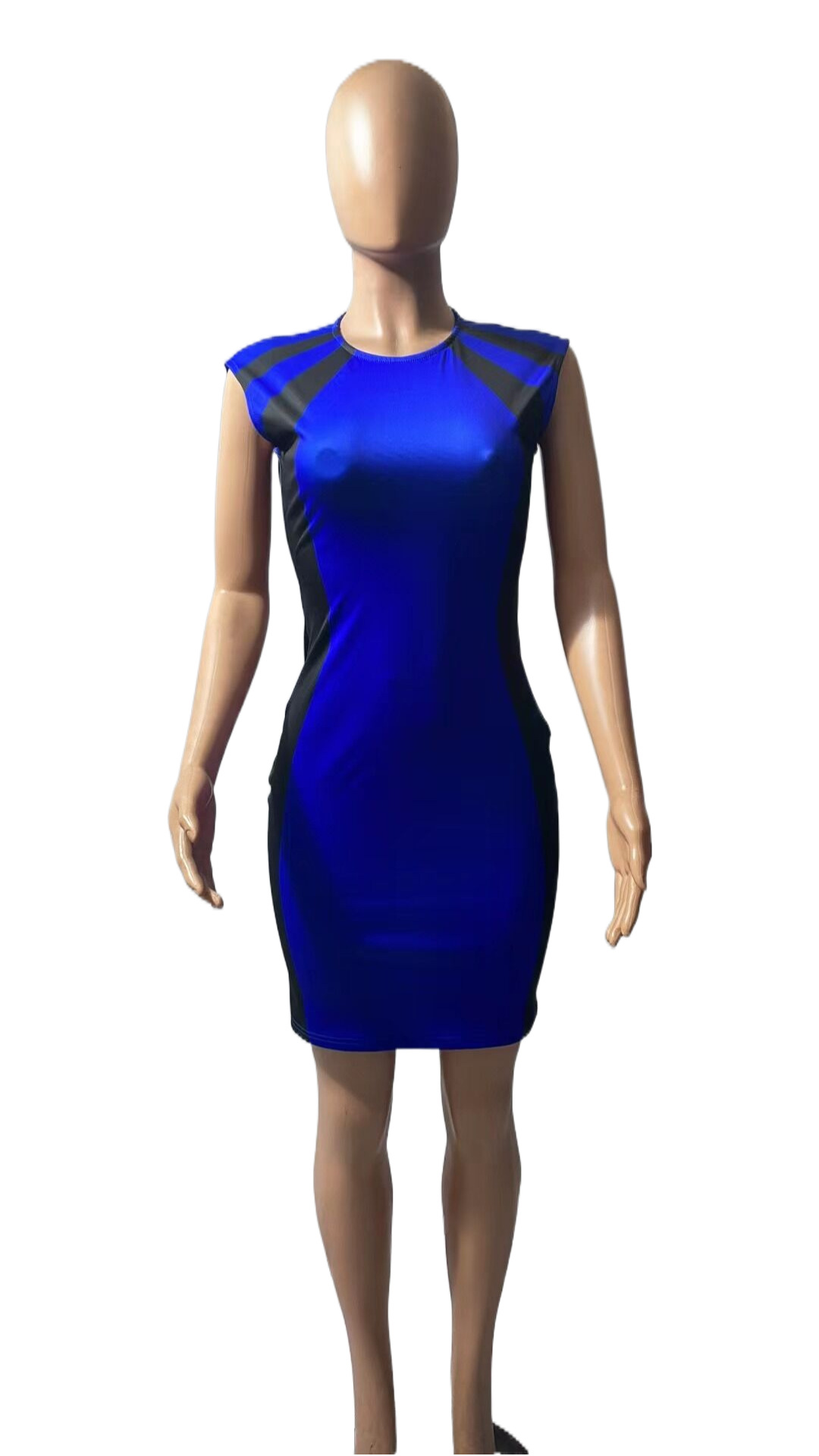 2023 Summer New European and American-style Foreign Trade Women's Contrast Color Sleeveless Round Neck Stitching Zipper Sexy Slim-fit Dress