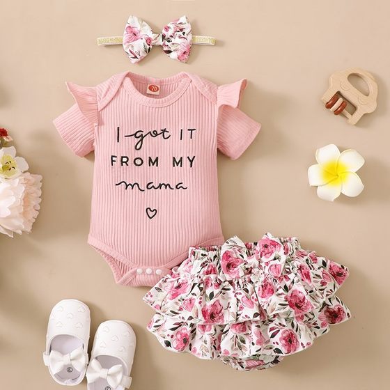 2023 newborn fairy fan summer baby clothes jumpsuit shorts suit floral summer clothing cute little Princess