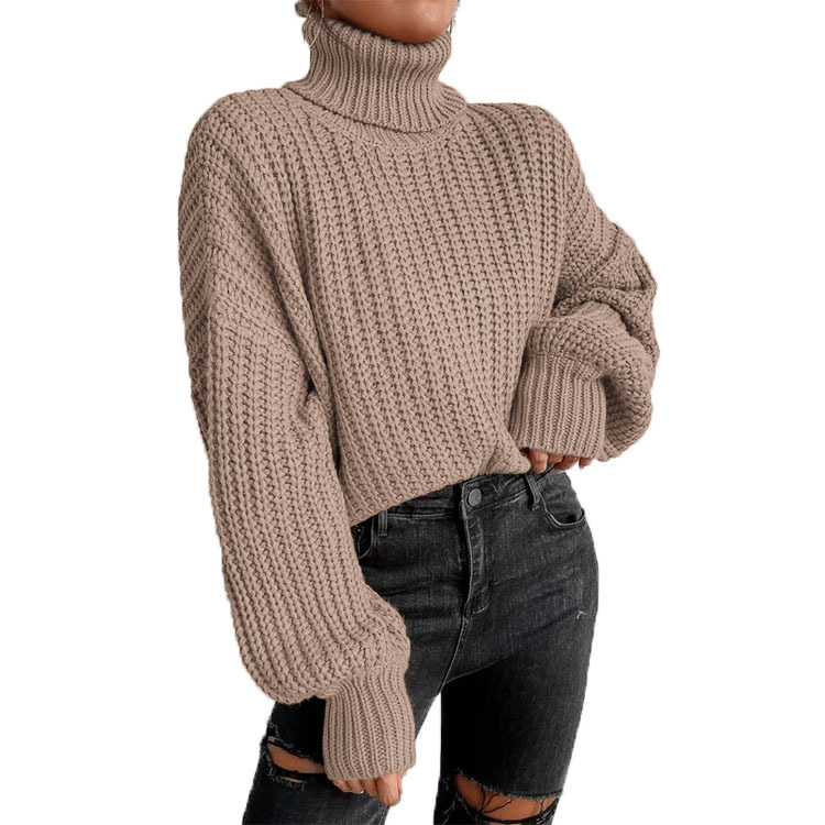 Pull à col roulé en tricot ample à manches longues pour femme, nouvelle mode automne et hiver, commerce extérieur transfrontalier_voghion.com