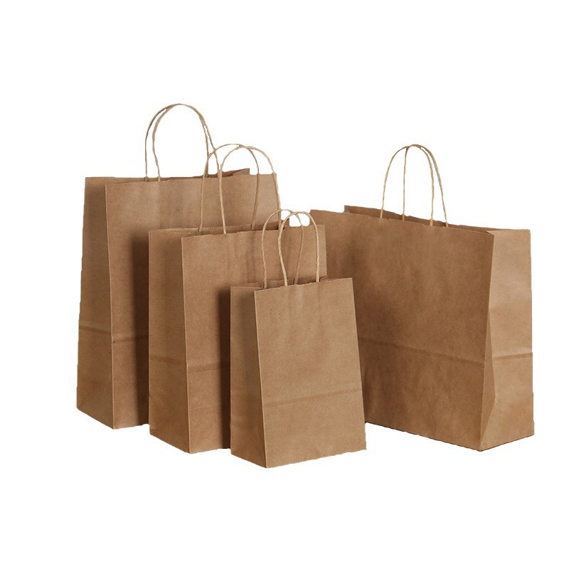 In stock Kraft paper bag handbag wholesale catering takeaway milk tea coffee packing bag clothing thickened paper bag customization