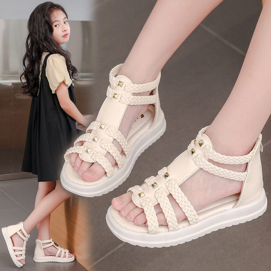 Children's Sandals Girls' Roman Shoes 2023 New Fashion Soft Sole Fishmouth Princess Shoes Big Kids and Little Girls Shoes