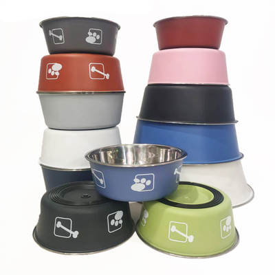 Dog bowl stainless steel dog cat drinking water feeding non-slip anti-knock cat bowl double printed stainless steel pet bowl