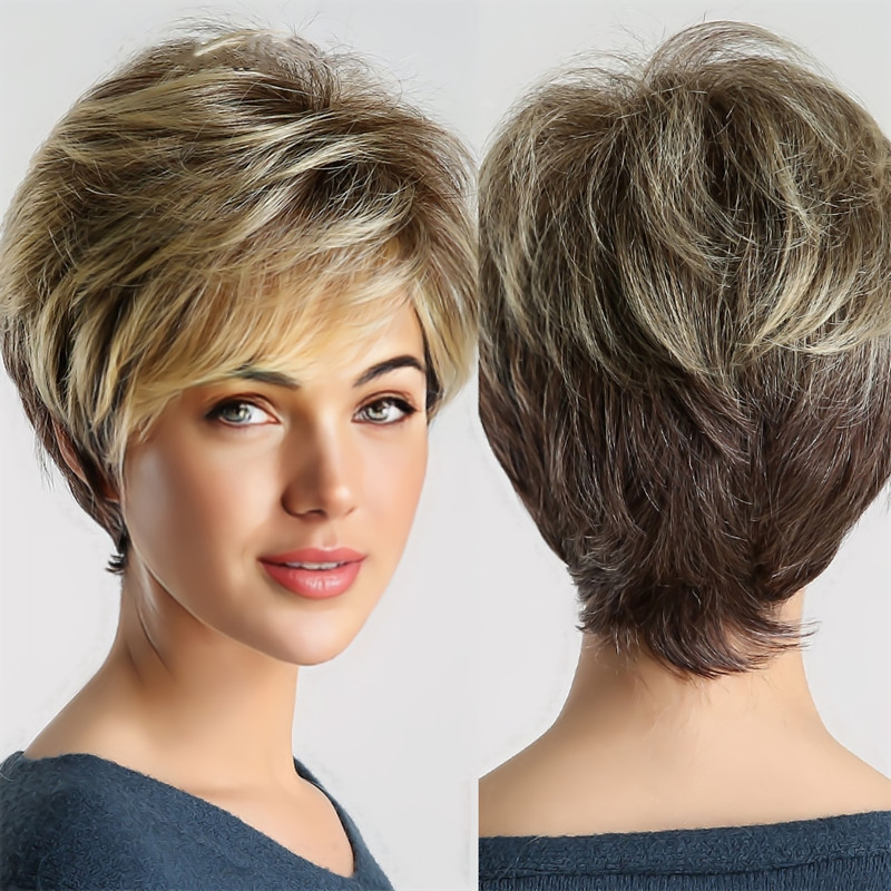 Tiktok foreign trade supply wig women's oblique bangs short curly hair European and American fashion highlights short hair headgear overseas generation hair