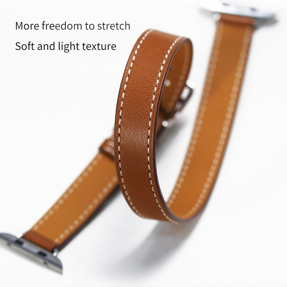 Suitable for Apple Watch Band Apple watch9/8/7/6/4 Slim-Fit Double-Circle Slim Waist Apple Leather Watch Band
