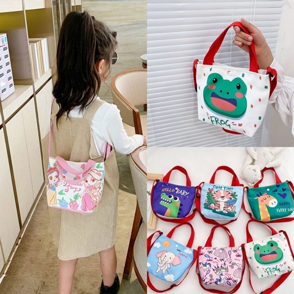 Children's unisex backpacks, Korean-style single-shoulder bags, versatile cartoon canvas bags, trendy casual hand-held small bags