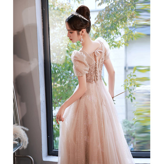 Evening Dress Women's 2024 New Spring Banquet Elegant Champagne Color Long Celebrity Host Usually Wearing Dress