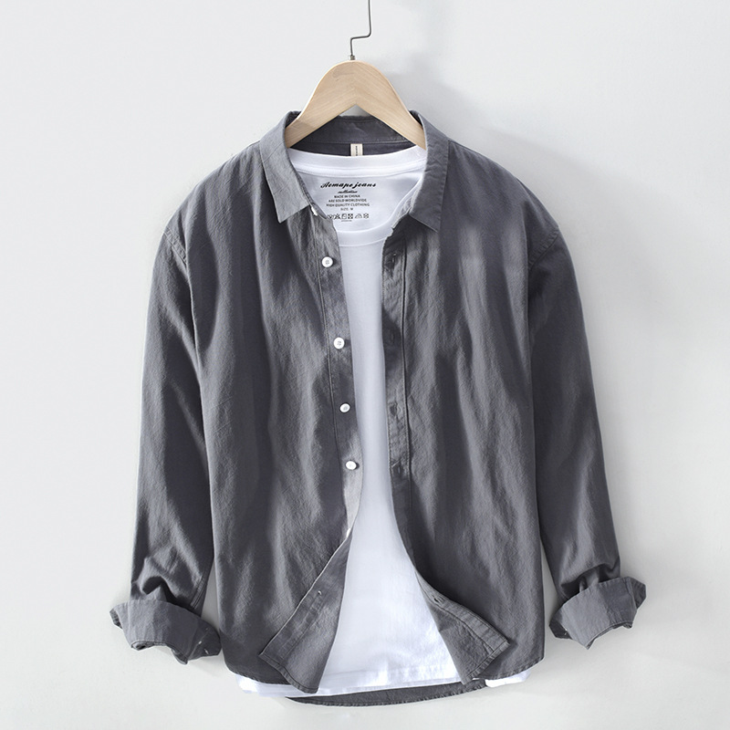 748 simple solid color men's shirt light retro cotton shirt a generation of hair
