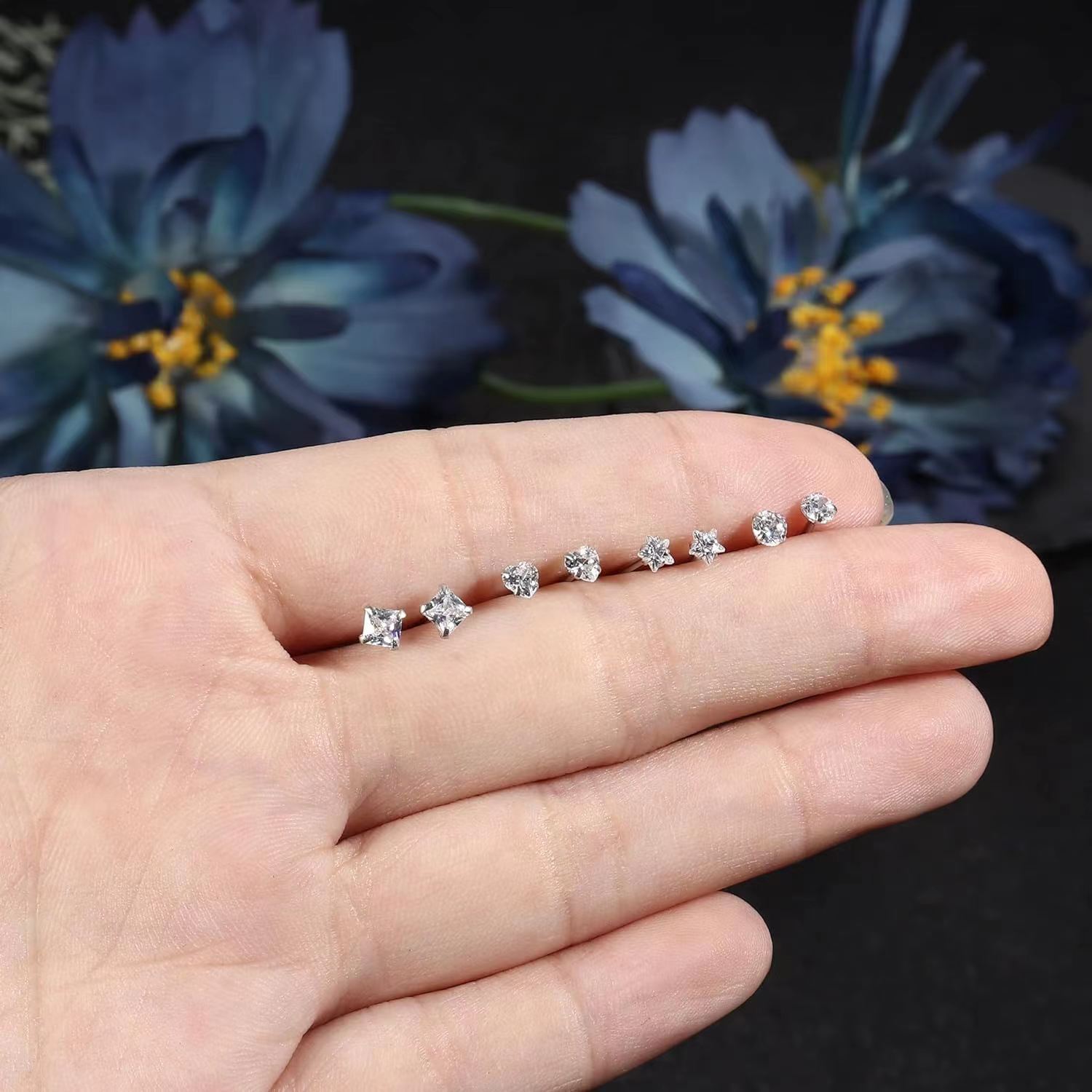 European and American popular L-shaped nose stud five-pointed star curved rod nose ring hot selling 7-word 3A zircon nose nail piercing jewelry