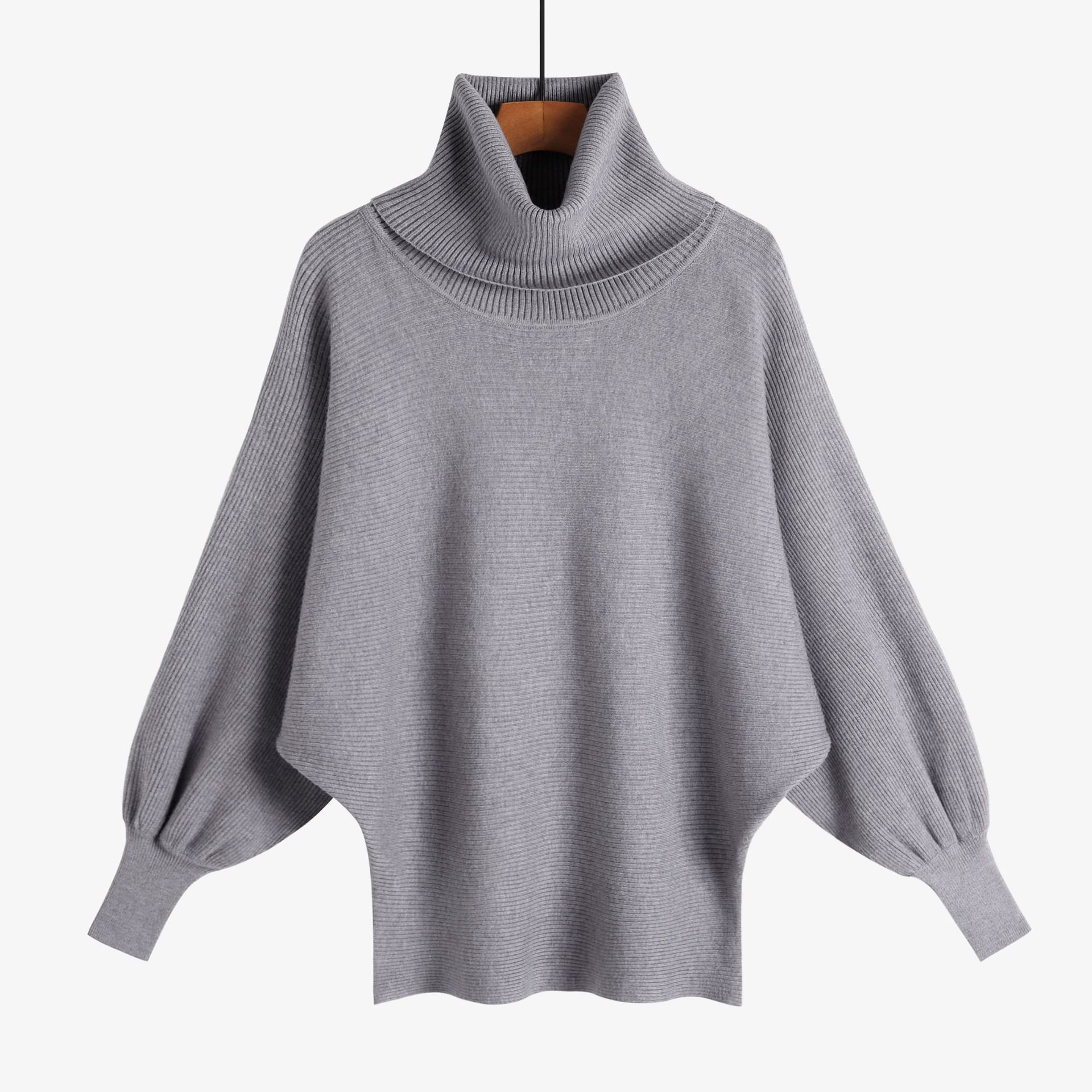 2023 cross-border Amazon autumn and winter New Loose Women's irregular lantern sleeve plus size batwing shirt pile collar sweater