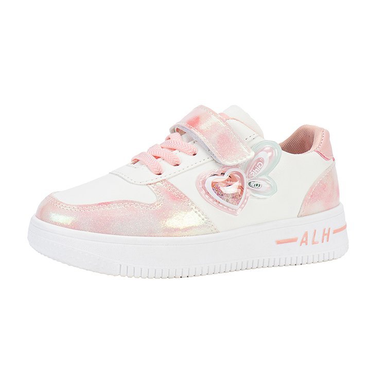 Girls' Spring and Autumn 2023 new full leather cartoon wings injection white shoes casual shoes medium and large children's board shoes
