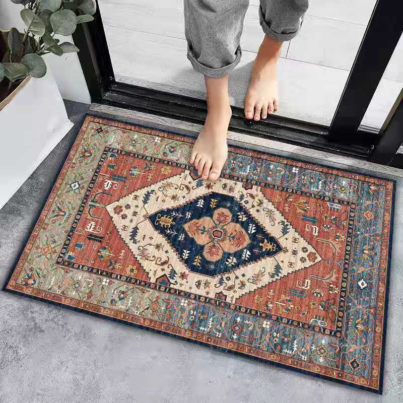 Home Floor Mat Persian Retro Floor Mat Door Entrance Kitchen Absorbent Anti-Slip Mat Toilet Foot Mat Door Foot Mat