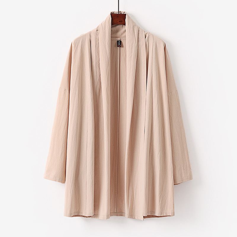 Large Size Chinese Style Improved Hanfu Taoist Gown Mid-length Trenchcoat Loose Cotton Linen Coat New Chinese Casual Top for Men