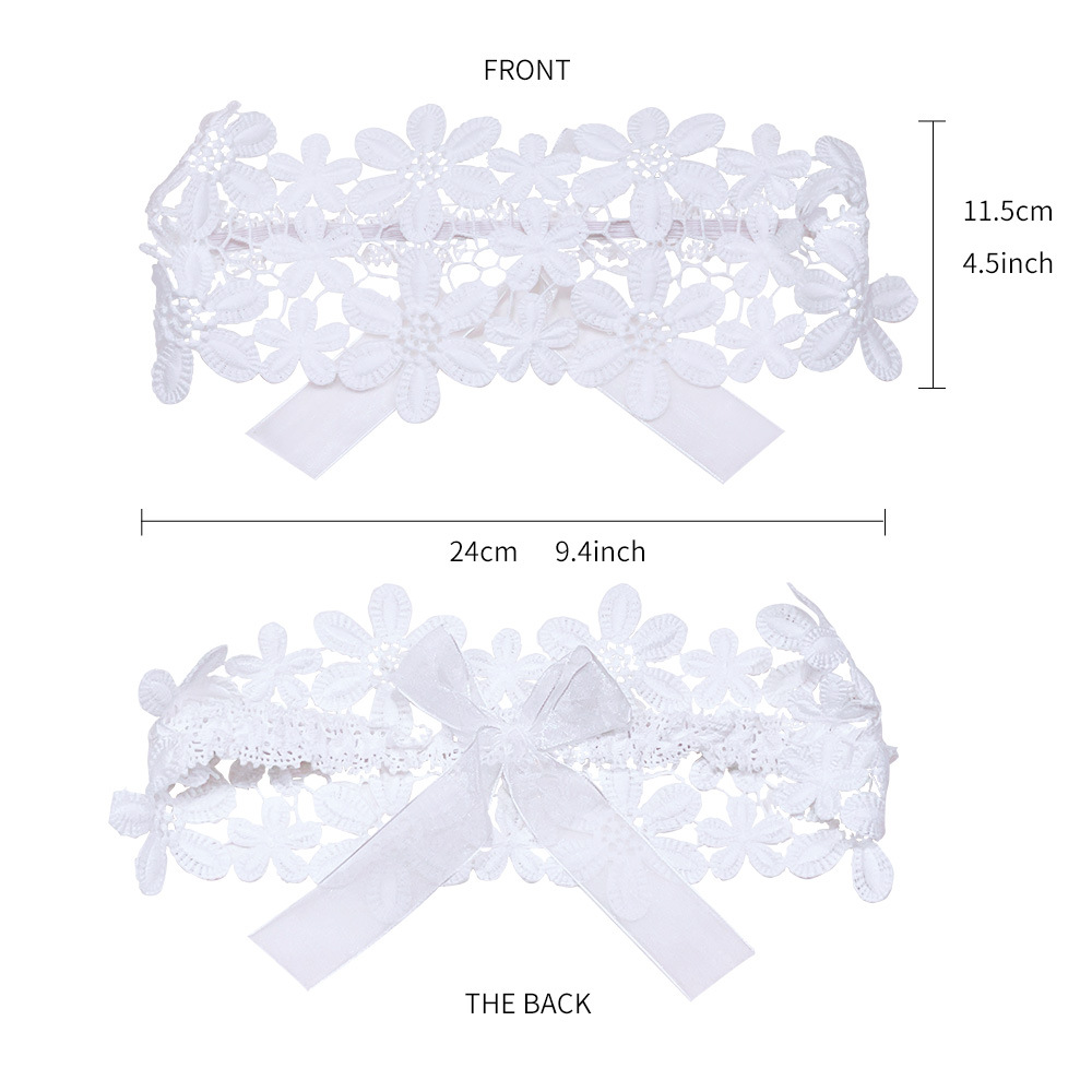 Children's White Lace Hair Band Female Baby's Hollow Flower Headband Bow Princess Hair Accessories Elastic Hair Band