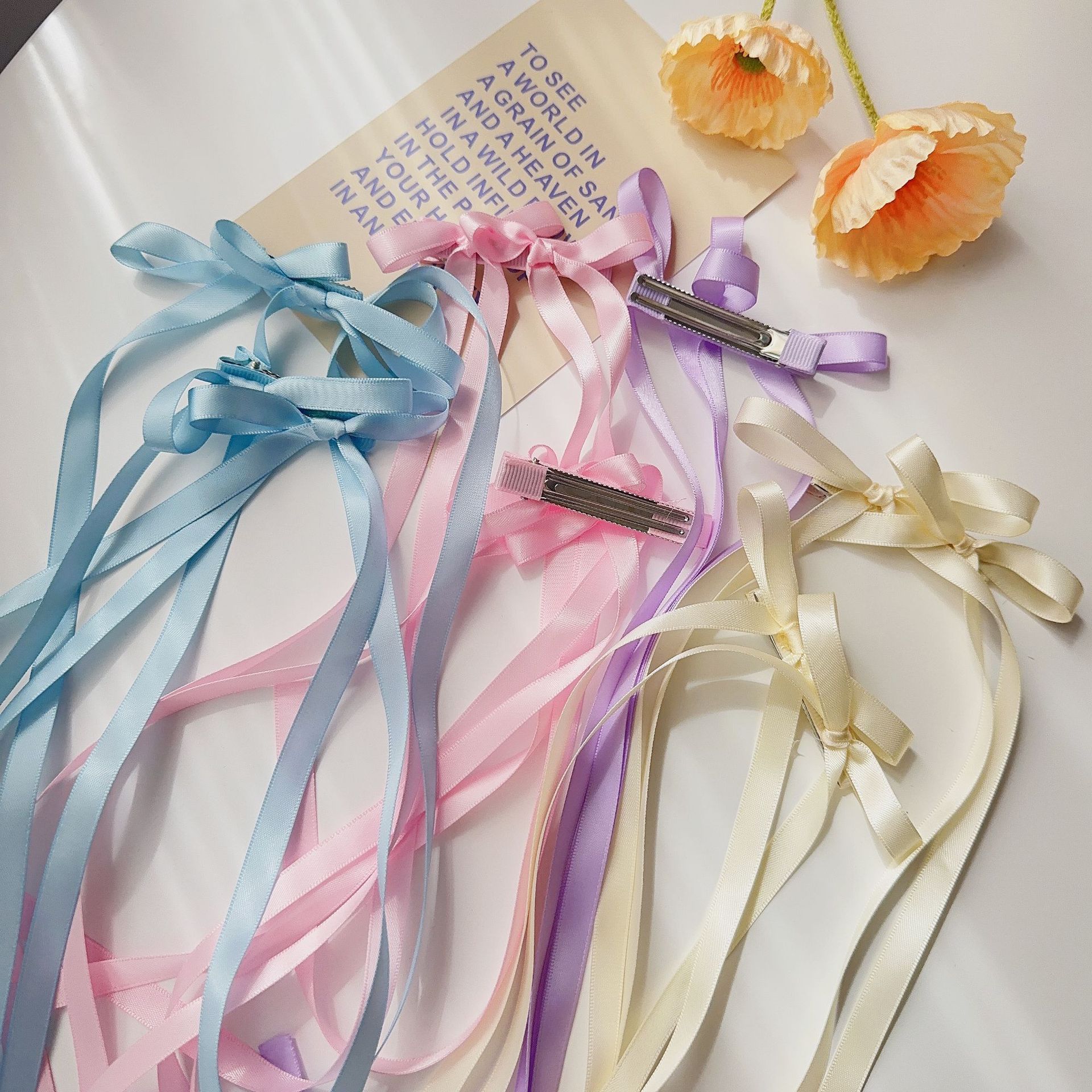 Sweet girl double ponytail tie hair polyester ribbon headdress pink strap tie hair rope bow ribbon braided hair