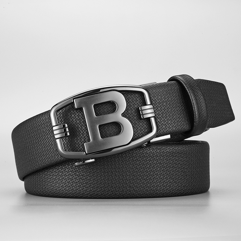 Curea din piele unisex pentru bărbați, cataramă automată din aliaj de vacă cu două straturi, litera B, curea din piele_voghion.com