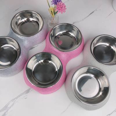 Cross-border Diamond Pet Bowl stainless steel removable double-layer pet food bowl Diamond Pet Bowl cat bowl dog bowl wholesale