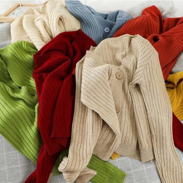 2022 autumn new outdoor wear gentle style short loose V-neck sweater coat knitwear cardigan women's top