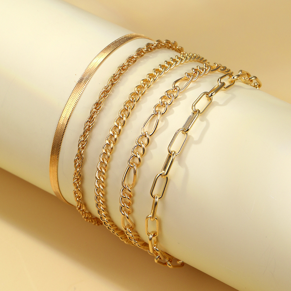 new thick chain personalized bracelet creative simple multi-layer snake bone chain bracelet suit 5-piece set_voghion.com