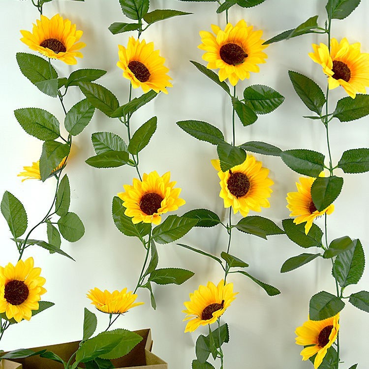 Simulation Sunflower Rattan Sunflower Flower Vine Artificial Flower Vine Indoor Wall Hanging Air Conditioning Duct Shading Decorative Flower Strip