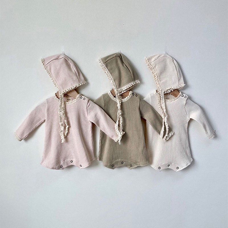 2023 Autumn Clothes Korean Cotton Lace Hooded Baby Clothes Baby Hooded Baby Triangle Climbing Clothes Bag Fart Clothes