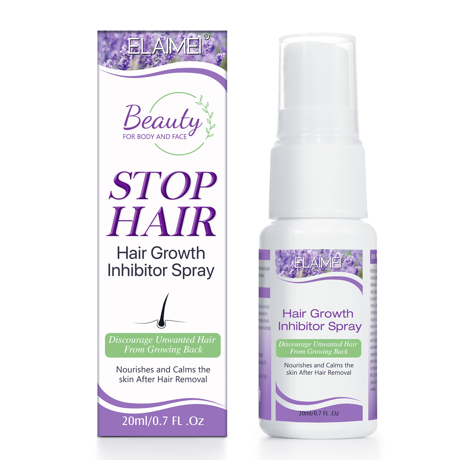Cross-border ELAIMEI HAIR suppression spray STOP HAIR gentle nourishing shrink pores body available