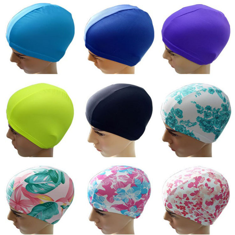 Polyester cloth swimming cap high stretch adult universal color independent packaging cardboard hot spring swimming cap