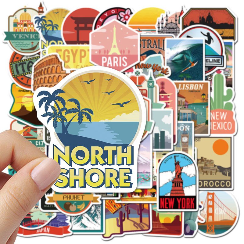 50 pieces travel city landscape graffiti stickers luggage trolley case scooter laptop waterproof stickers