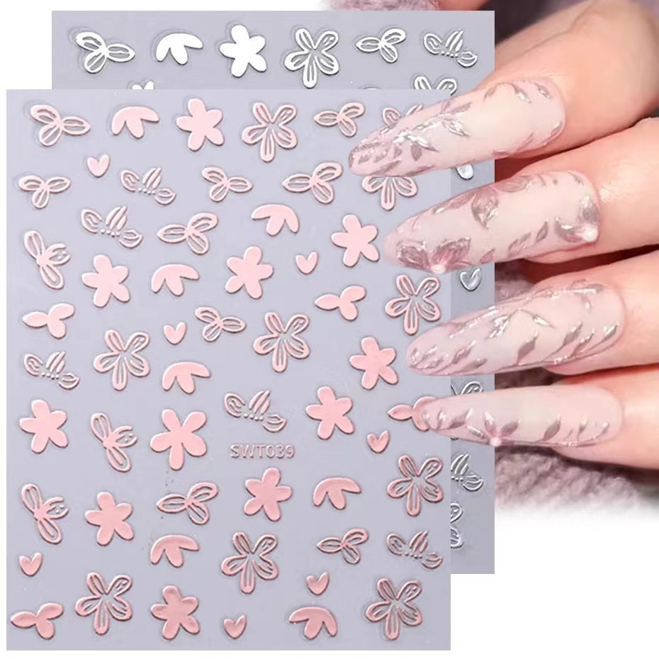 New nail stickers wholesale gilding three-color leaves painted hollow flower black and white star nail adhesive stickers